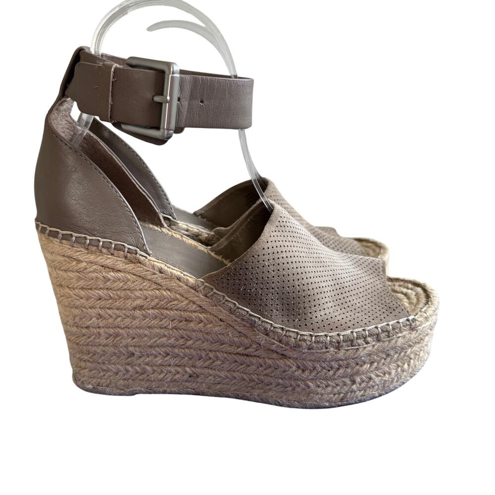 Marc Fischer Gray Taupe Wedge Espadrille Ankle Strap Sandals Size 7